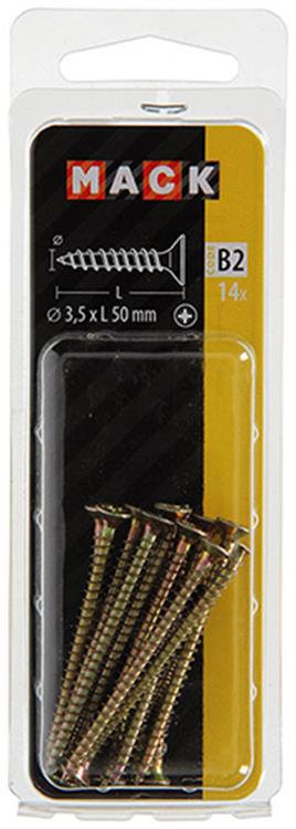 Mack 1017229 - vis pour panneaux d'aggloméré avec tête plaquée jaune 14 pcs 3,5 x 50 mm | 10 pièces