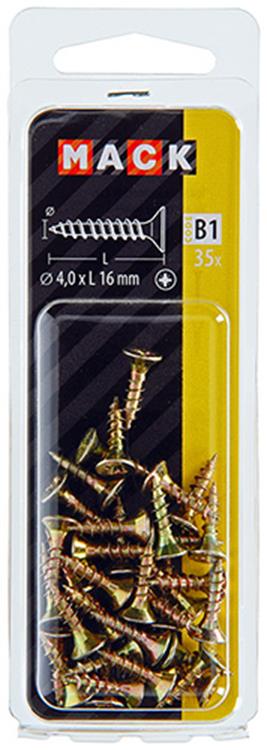 Mack 1017230 - vis pour panneaux d'aggloméré avec tête plaquée jaune 35 pcs 4,0 x 16 mm | 10 pièces