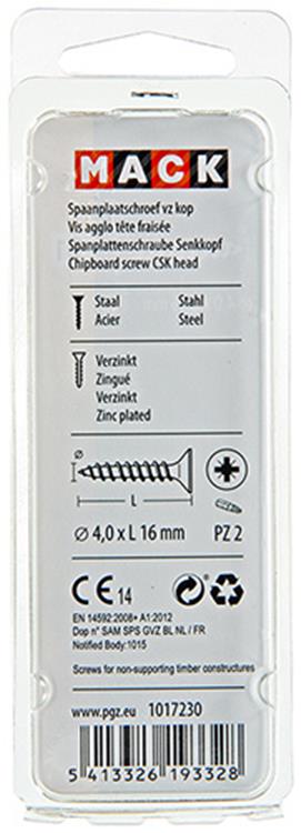 Mack 1017230 - vis pour panneaux d'aggloméré avec tête plaquée jaune 35 pcs 4,0 x 16 mm | 10 pièces