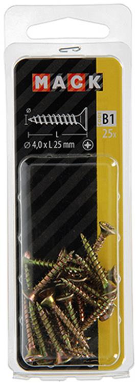 Mack 1017232 - vis pour panneaux d'aggloméré avec tête plaquée jaune 25 pièces 4,0 x 25 mm | 10 pièces