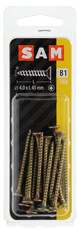 Mack 1017236 - vis pour panneaux d'aggloméré avec tête plaquée jaune 16 pcs 4,0 x 45 mm | 10 pièces