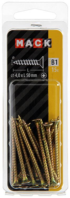 Mack 1017237 - vis pour panneaux d'aggloméré avec tête plaquée jaune 15 pièces 4,0 x 50 mm | 10 pièces