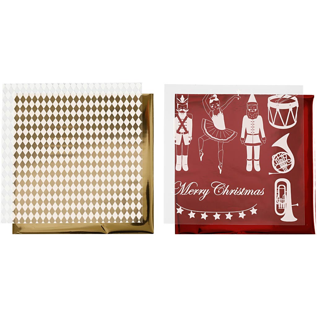 Vivi gade feuille déco et feuille de transfert, casse-noix, père Noël et ballerine, feuille 15x15 cm, or, rouge, blanc, 4 feuilles 1 boîte