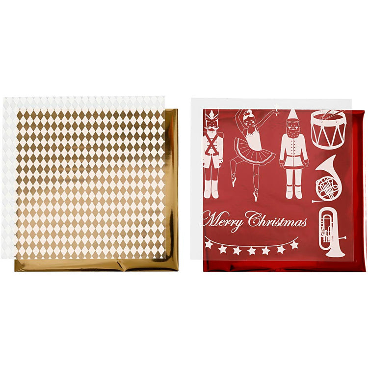 Vivi gade feuille déco et feuille de transfert, casse-noix, père Noël et ballerine, feuille 15x15 cm, or, rouge, blanc, 4 feuilles 1 boîte