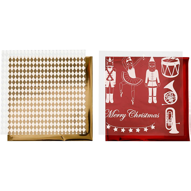 Vivi gade feuille déco et feuille de transfert, casse-noix, père Noël et ballerine, feuille 15x15 cm, or, rouge, blanc, 4 feuilles 1 boîte