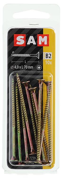 Mack 1017239 - vis pour panneaux d'aggloméré avec tête plaquée jaune 10 pcs 4,0 x 70 mm | 10 pièces