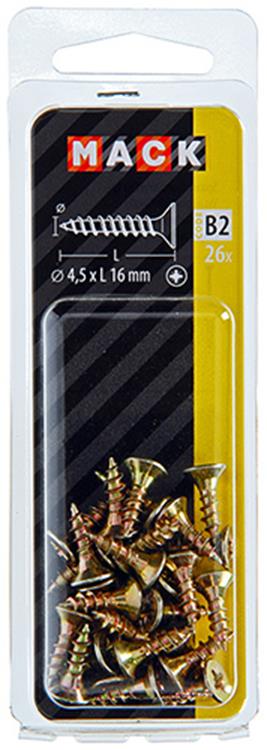 Mack 1017240 - vis pour panneaux d'aggloméré avec tête plaquée jaune 26 pcs 4,5 x 16 mm | 10 pièces