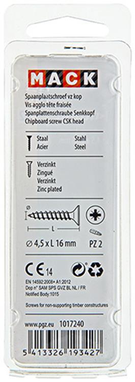Mack 1017240 - vis pour panneaux d'aggloméré avec tête plaquée jaune 26 pcs 4,5 x 16 mm | 10 pièces
