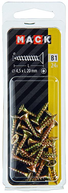 Mack 1017241 - vis pour panneaux d'aggloméré avec tête plaquée jaune 24 pcs 4,5 x 20 mm | 10 pièces