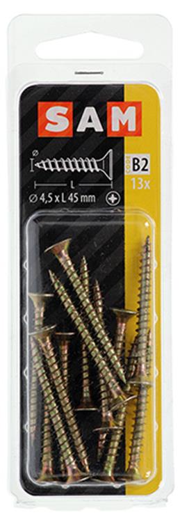 Mack 1017246 - vis pour panneaux d'aggloméré avec tête plaquée jaune 13 pcs 4,5 x 45 mm | 10 pièces