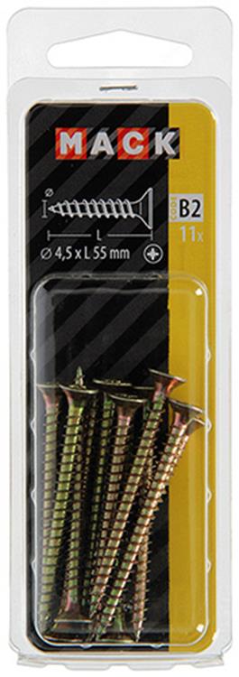 Mack 1017248 - vis pour panneaux d'aggloméré avec tête plaquée jaune 11 pcs 4,5 x 55 mm | 10 pièces