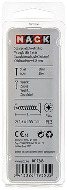 Mack 1017248 - vis pour panneaux d'aggloméré avec tête plaquée jaune 11 pcs 4,5 x 55 mm | 10 pièces