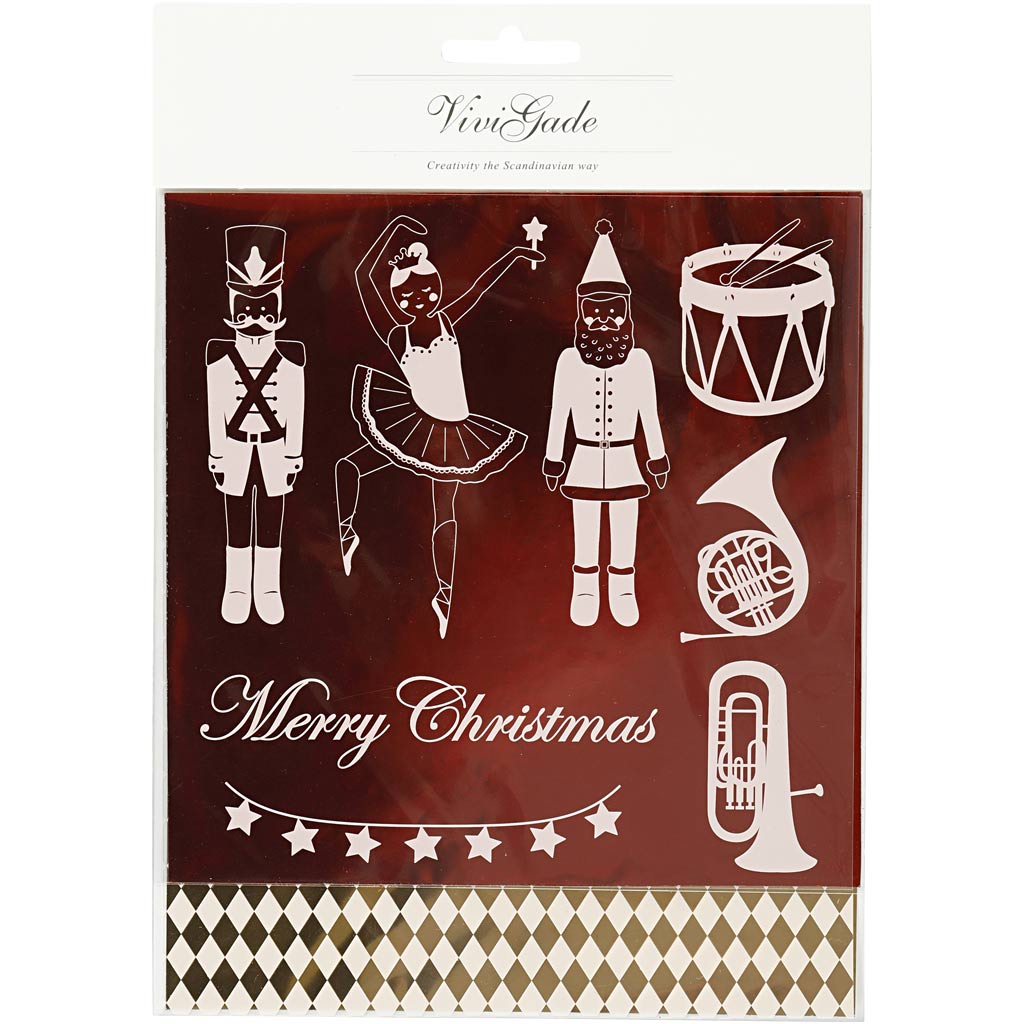 Vivi gade feuille déco et feuille de transfert, casse-noix, père Noël et ballerine, feuille 15x15 cm, or, rouge, blanc, 4 feuilles 1 boîte
