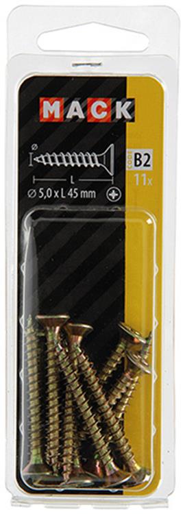 Mack 1017256 - vis pour panneaux d'aggloméré avec tête plaquée jaune 11 pcs 5,0 x 45 mm | 10 pièces