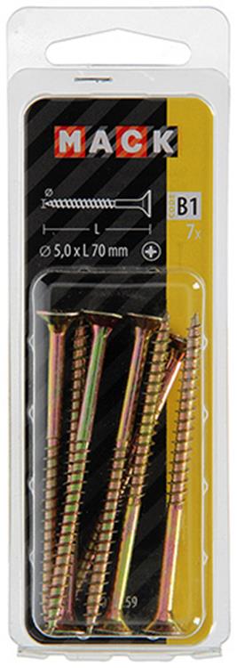Mack 1017259 - vis pour panneaux d'aggloméré avec tête plaquée jaune. 7 pièces 5,0 x 70 mm | 10 pièces