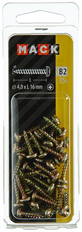 Mack 1017271 - vis pour panneaux d'aggloméré à tête cylindrique plaquée jaune 35 pièces 4,0 x 16 mm | 10 pièces