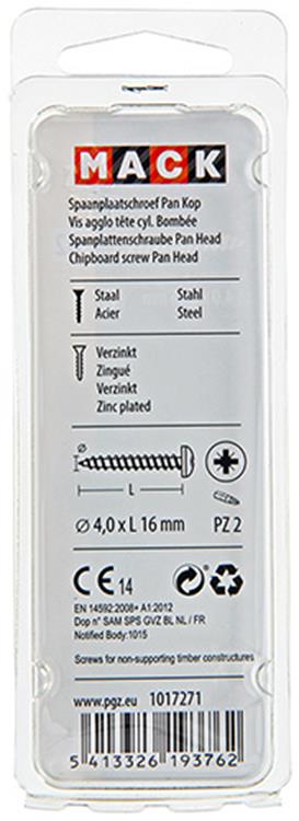 Mack 1017271 - vis pour panneaux d'aggloméré à tête cylindrique plaquée jaune 35 pièces 4,0 x 16 mm | 10 pièces
