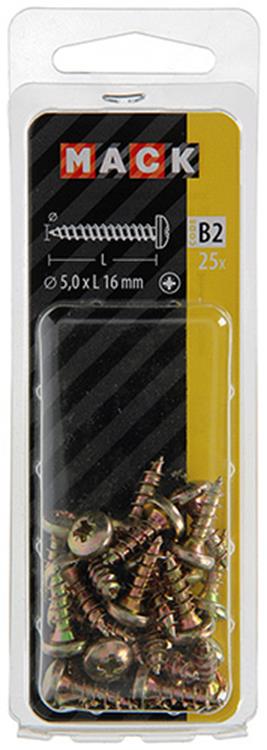 Mack 1017276 - vis pour panneaux d'aggloméré à tête cylindrique plaquée jaune 25 pièces 5,0 x 16 mm | 10 pièces