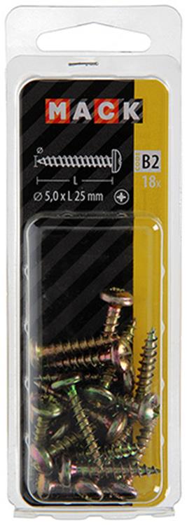 Mack 1017278 - vis pour panneaux d'aggloméré à tête cylindrique plaquée jaune 18 pièces 5,0 x 25 mm | 10 pièces