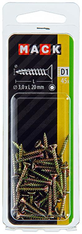 Mack 1017282 - spainplschr.vzkop-selfb. plaqué jaune 45 pièces 3,0 x 20 mm | 10 pièces