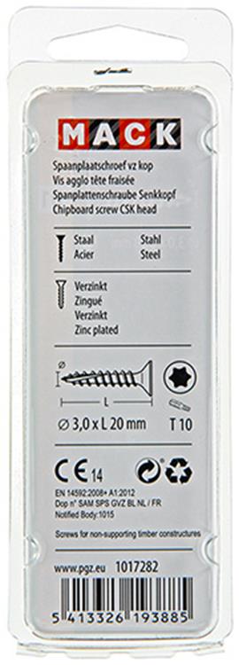 Mack 1017282 - spainplschr.vzkop-selfb. plaqué jaune 45 pièces 3,0 x 20 mm | 10 pièces