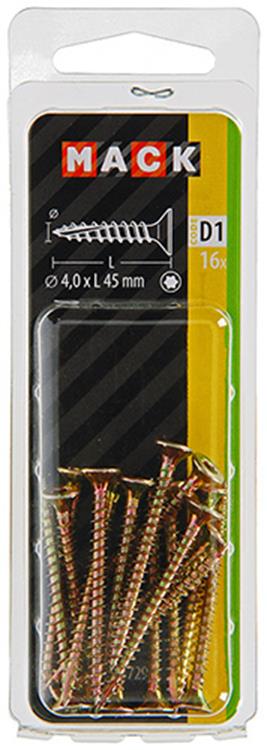 Mack 1017298 - tête de vis à copeaux à monter soi-même plaquée jaune 16 pièces 4,0 x 45 mm | 10 pièces
