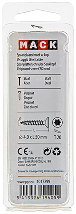 Mack 1017299 - spainplschr.vzkop-selfb. plaqué jaune 15 pièces 4,0 x 50 mm | 10 pièces