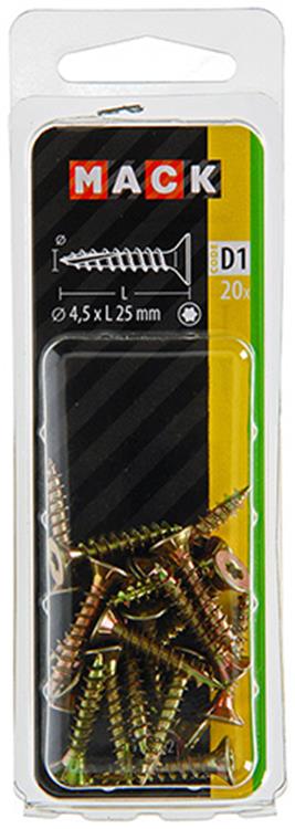 Mack 1017302 - spainplschr.vzkop-auto-assemblage plaqué jaune 20 pièces 4,5 x 25 mm | 10 pièces