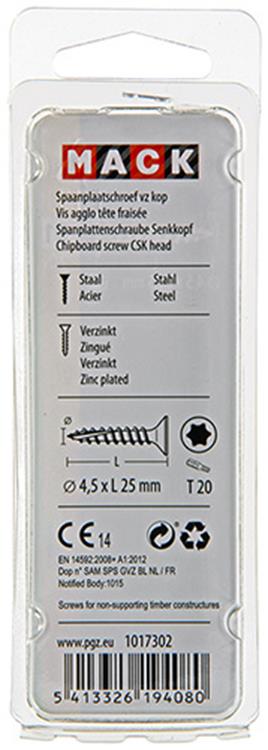 Mack 1017302 - spainplschr.vzkop-auto-assemblage plaqué jaune 20 pièces 4,5 x 25 mm | 10 pièces