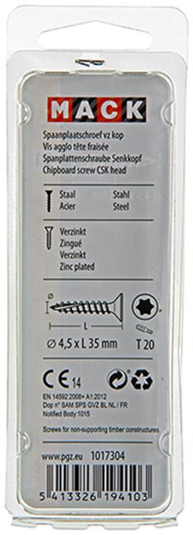 Mack 1017304 - spainplschr.vzkop-selfb. plaqué jaune 16 pcs 4,5 x 35 mm | 10 pièces