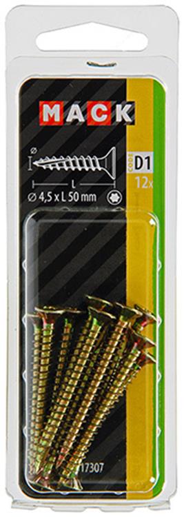Mack 1017307 - spaanplschr.vzkop-auto-assemblage plaqué jaune 12 pièces 4,5 x 50 mm | 10 pièces