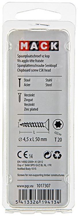 Mack 1017307 - spaanplschr.vzkop-auto-assemblage plaqué jaune 12 pièces 4,5 x 50 mm | 10 pièces