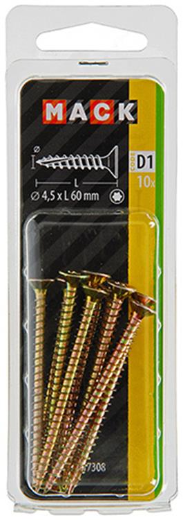 Mack 1017308 - spainplschr.vzkop-auto-assemblage jaune sat.10 pièces 4,5 x 60 mm | 10 pièces