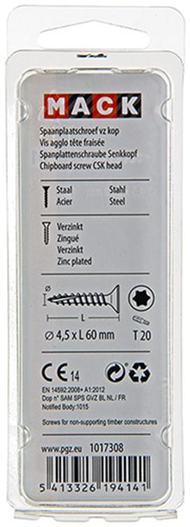 Mack 1017308 - spainplschr.vzkop-auto-assemblage jaune sat.10 pièces 4,5 x 60 mm | 10 pièces