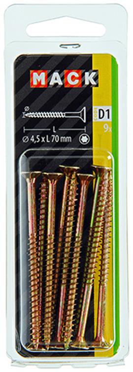Mack 1017309 - spainplschr.vzkop-selfb. plaqué jaune 9 pièces 4,5 x 70 mm | 10 pièces
