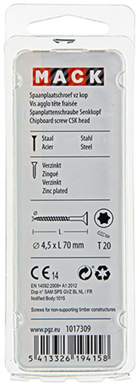 Mack 1017309 - spainplschr.vzkop-selfb. plaqué jaune 9 pièces 4,5 x 70 mm | 10 pièces