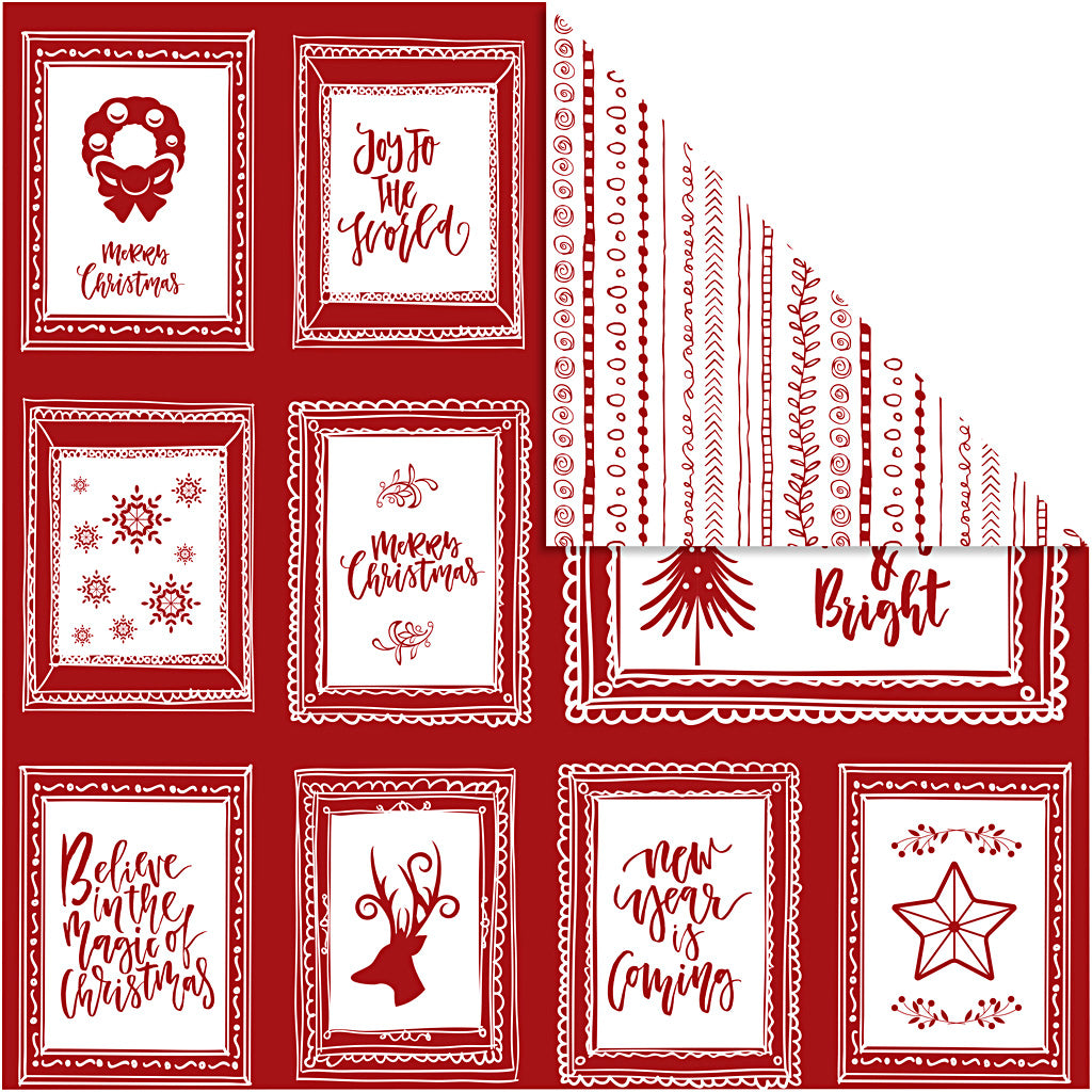 Papier design Vivi Gade, cadres avec texte et griffonnages, feuille 30,5x30,5 cm, 180 gr, 5 feuilles 1 boîte