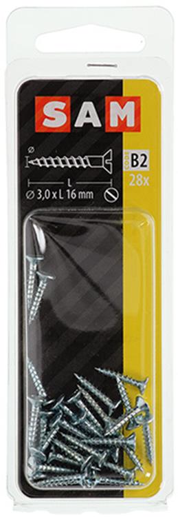 Mack 1017347 - vis à bois tête fraisée galvanisée 28 pcs 3,0 x 16 mm | 10 pièces