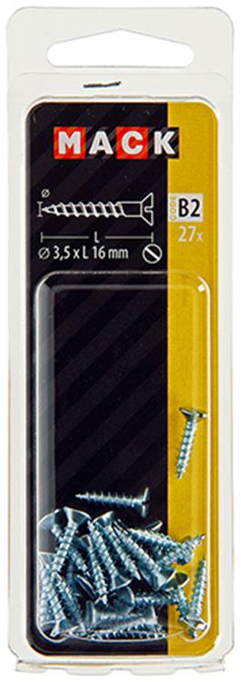 Mack 1017350 - vis à bois tête fraisée galvanisée 27 pcs 3,5 x 16 mm | 10 pièces