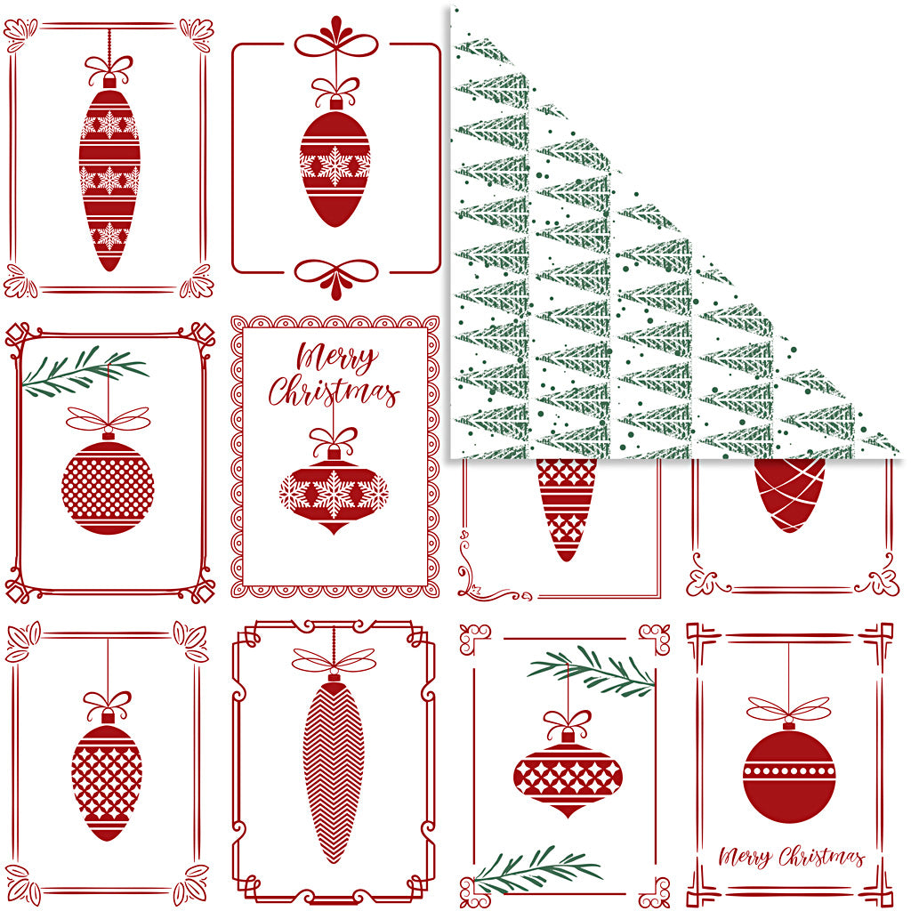 Papier design Vivi Gade, boules de Noël et sapins de Noël, feuille 30,5x30,5 cm, 180 gr, 5 feuilles 1 boîte