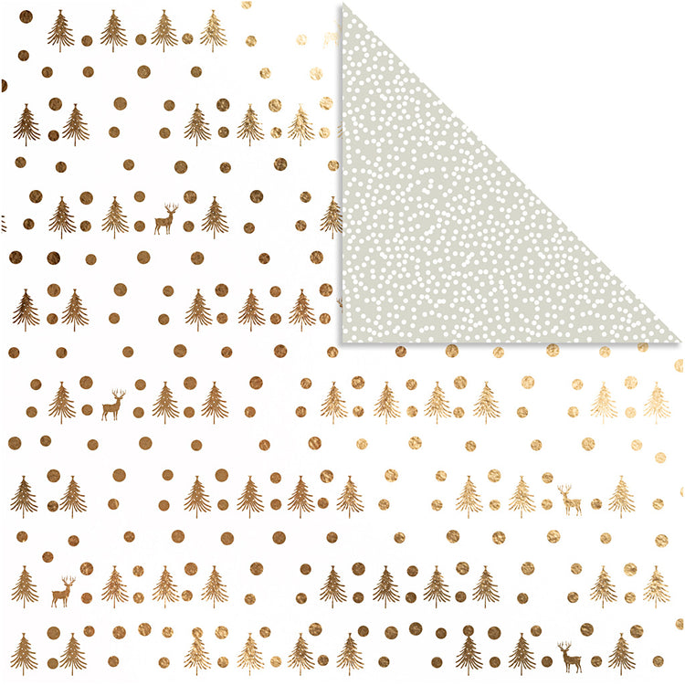 Papier design Vivi Gade, cerf et pois, feuille 30,5x30,5 cm, 180 gr, or, 3 feuilles 1 boîte