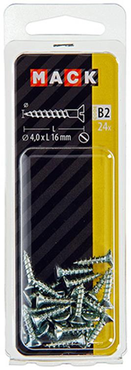 Mack 1017352 - vis à bois tête fraisée galvanisée 24 pcs 4,0 x 16 mm | 10 pièces