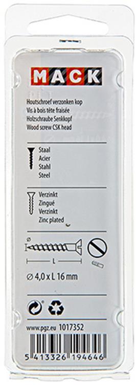 Mack 1017352 - vis à bois tête fraisée galvanisée 24 pcs 4,0 x 16 mm | 10 pièces
