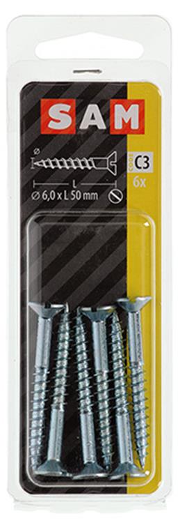 Mack 1017366 - vis à bois tête fraisée galvanisée 6 pcs 6,0 x 50 mm | 10 pièces
