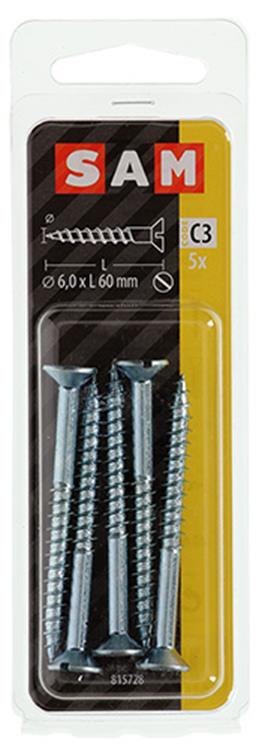 Mack 1017367 - vis à bois tête fraisée galvanisée 5 pcs 6,0 x 60 mm | 10 pièces