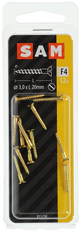 Mack 1019648 - vis à bois tête fraisée laiton 12pcs 3.0 x 20 mm | 10 pièces