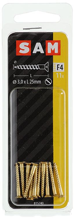 Mack 1019649 - vis à bois tête fraisée laiton 11pcs 3.0 x 25 mm | 10 pièces