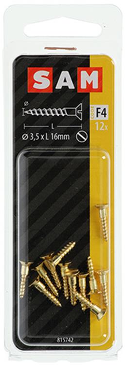 Mack 1019650 - vis à bois tête fraisée laiton 12pcs 3,5 x 16 mm | 10 pièces