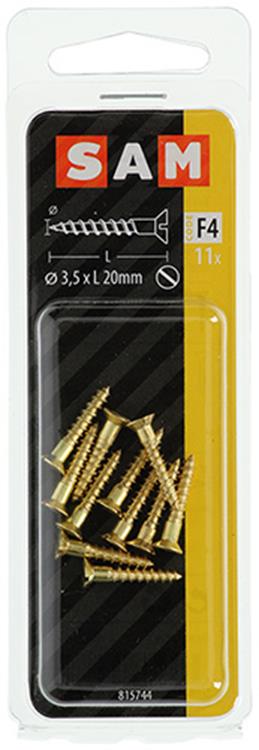 Mack 1019651 - vis à bois tête fraisée laiton 11pcs 3,5 x 20 mm | 10 pièces