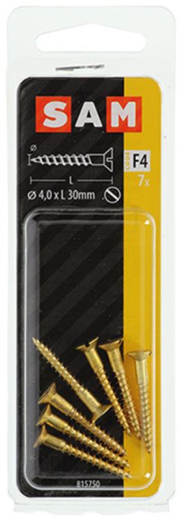 Mack 1019654 - vis à bois tête fraisée laiton 7 pcs 4,0 x 30 mm | 10 pièces